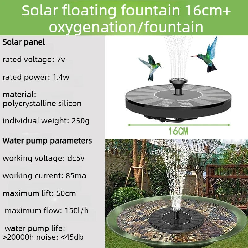 Outdoor Solar-WaterPump 6 Nozzles BirdBath Fountain Durable Water Tool for Yard Garden Pond and Pool Landscape Decor Qme 16CM Fountain