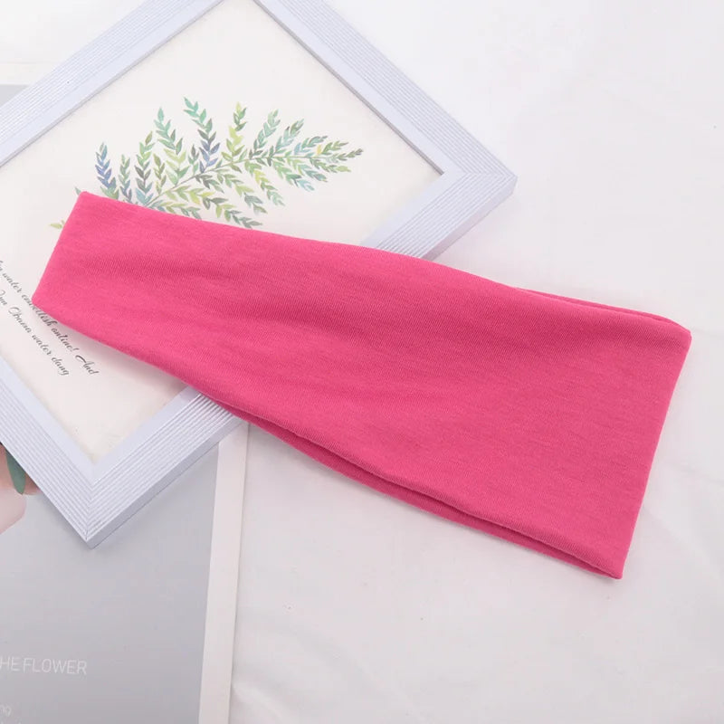 Women Headband Wide Knitted Cotton Sport Elastic Hair Bands Yoga Qme Rose Red One Size