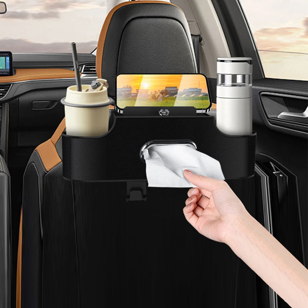 4-In-1 Car Seat Back Storage Bag with Tissue Cup Holder Rear Seat Storage Rack Hanging Hooks Car Seat Organizer Auto Accessories Qme