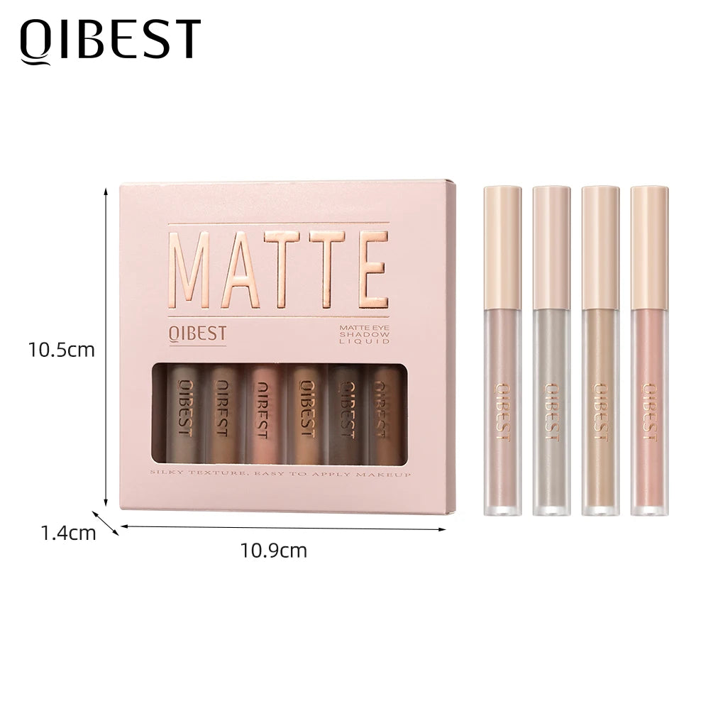 QIBEST 8 Colors Matte Liquid Eyeshadow Set Waterproof Long Lasting Eye Shadow Nude Brown Eye Pigment Makeup For Women Contouring Qme