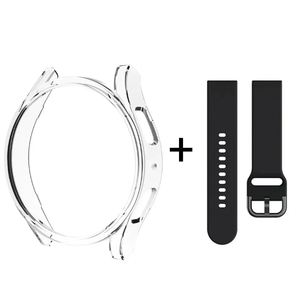 Strap+Case for Samsung Galaxy Watch 6/5/4 40mm 44mm PC Hollow Bumper for Galaxy Watch 4/6 Classic 42mm 46mm 43mm 47mm Band+Cover Qme