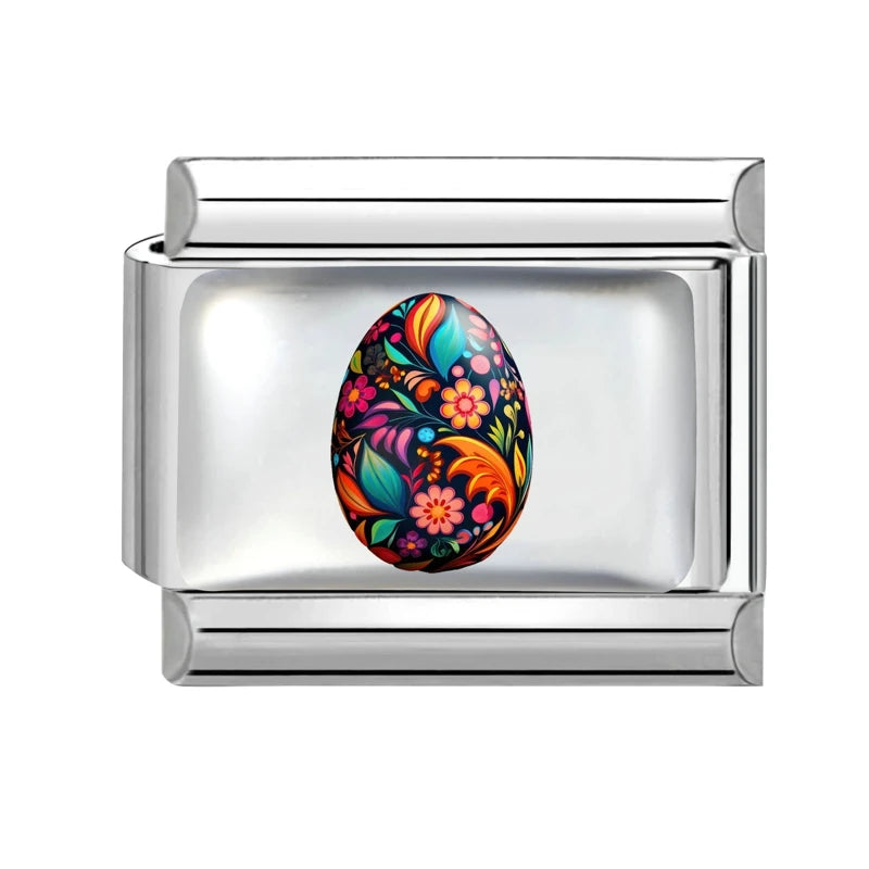 Spring Fashion 1pc Colorful Eggs Rabbit Tulip Easter Italian Link Fit 9mm Bracelet Making DIY Stainless Steel Charm Jewelry Gift Qme Style 32