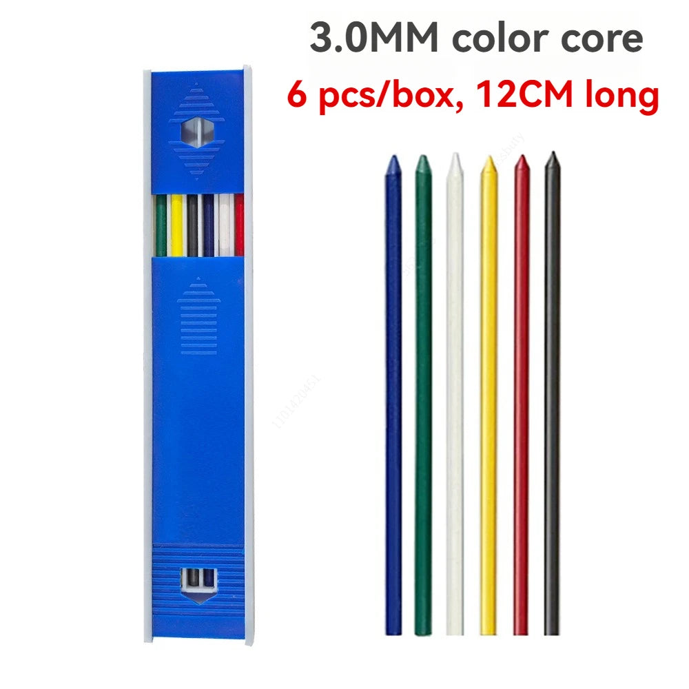 Mechanical Pencil Set 3.0mm Full Metal Art Drawing Painting Automatic Pencil with Leads Office School Supply Qme 6 color refills