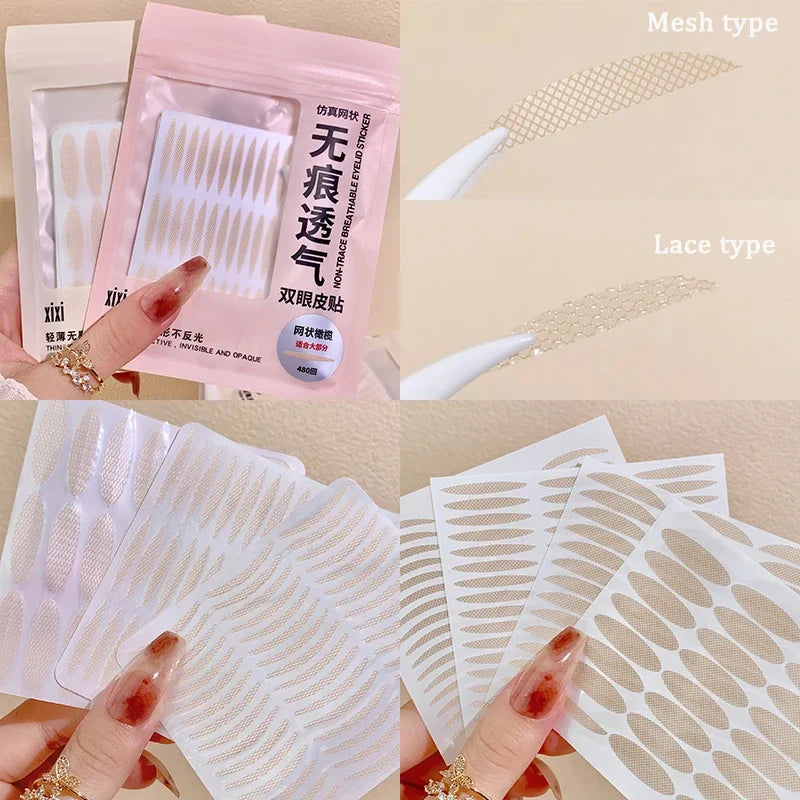 10 sheets Eyelid Sticker Invisible Double Eyelid Tape Lace/Mesh Type Self Adhesive Double Eye Tape Stickers Eye Makeup Tools Qme
