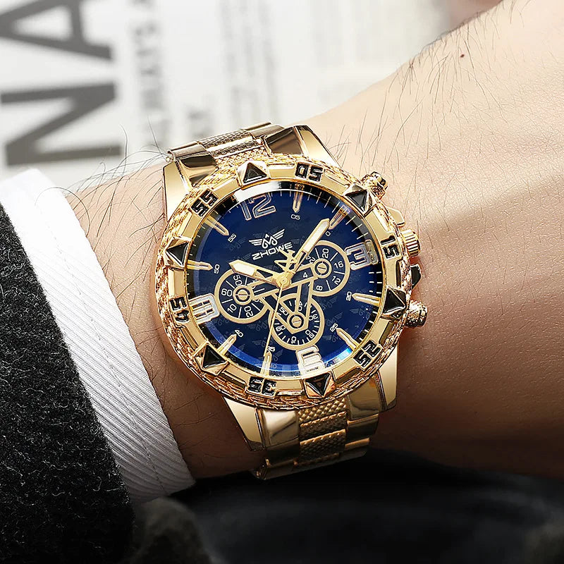 Men's Watch Blue Light Glass Quartz Watch Fashion Classic Watch Fake Three Eye Digital Alloy Watch Qme