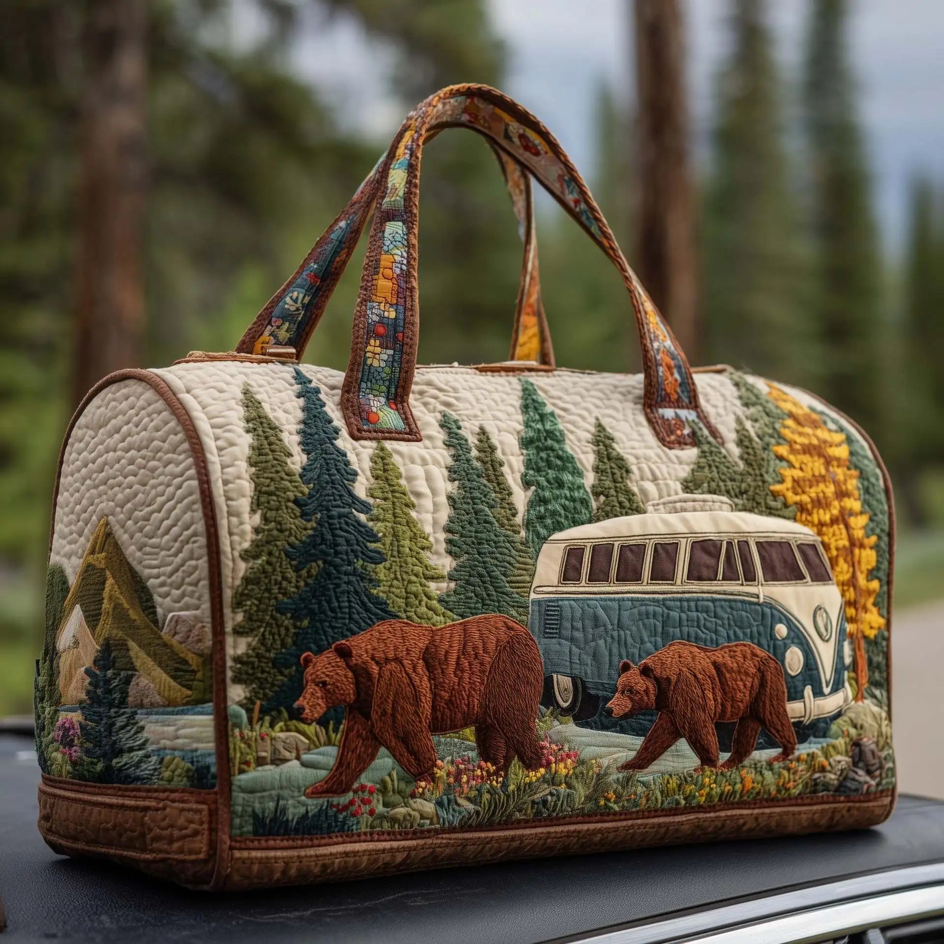 Women 3D Quilting Craft Travel Duffel Bag Fashion Sun Mountain Forest