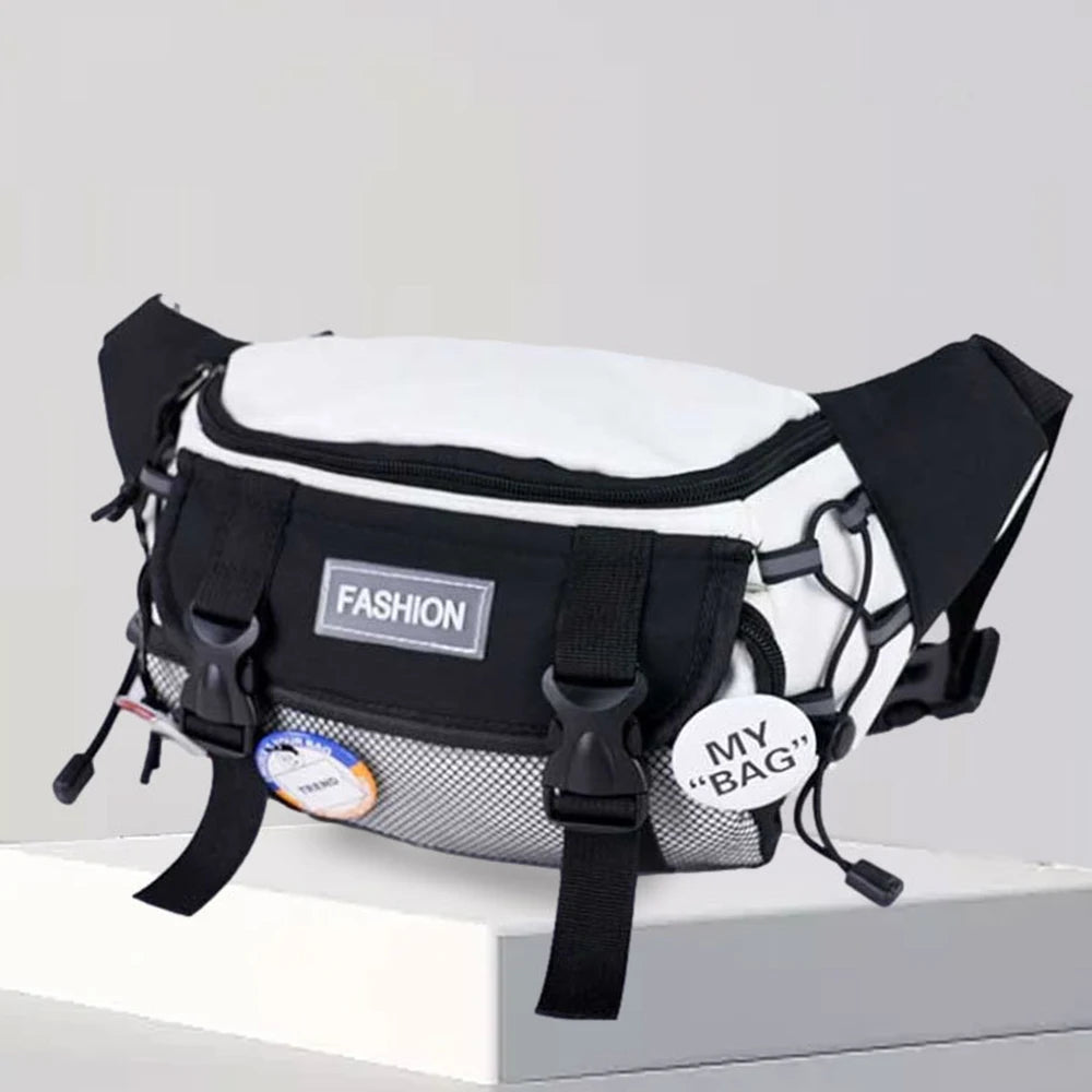 Random Crossbody Bag, Trendy Brand Workwear, Wind-Driven Waist Bag, Large Capacity Chest Bag Qme White no badge