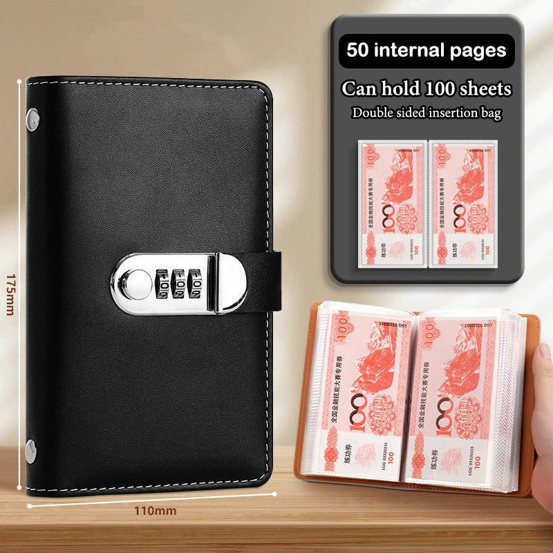 Banknote Storage Book Made Of PU Material, Can Hold 100 Banknotes, With Banknote Photos, Stamps, Bank Card Storage Book Qme C