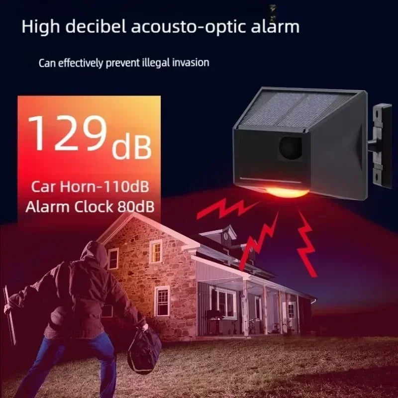 Solar Motion Sensor Alarm Lamp Remote Control Anti-animal Driver Professional Alarm Anti-theft Explosion Flash Alarm Siren Qme