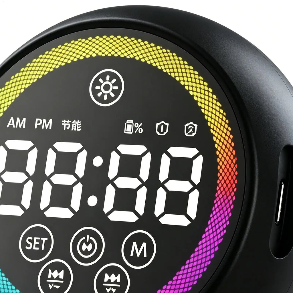 Digital Alarm Clock LED Display Portable Loud Sound Speaker Bedside Qme
