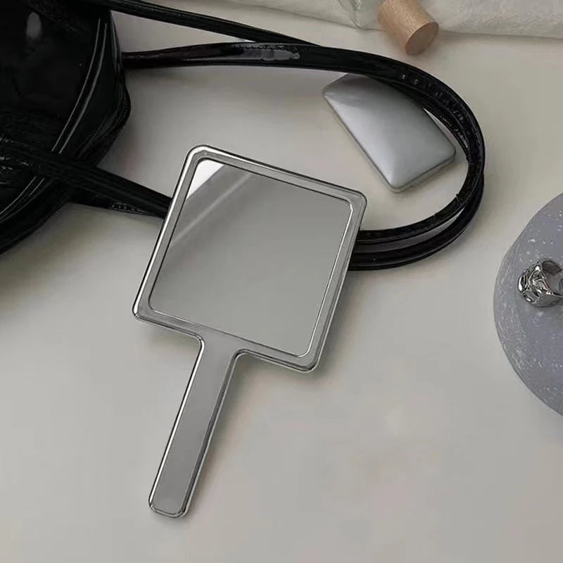 Electroplated Handle Makeup Mirror Portable Round Square Handheld Qme