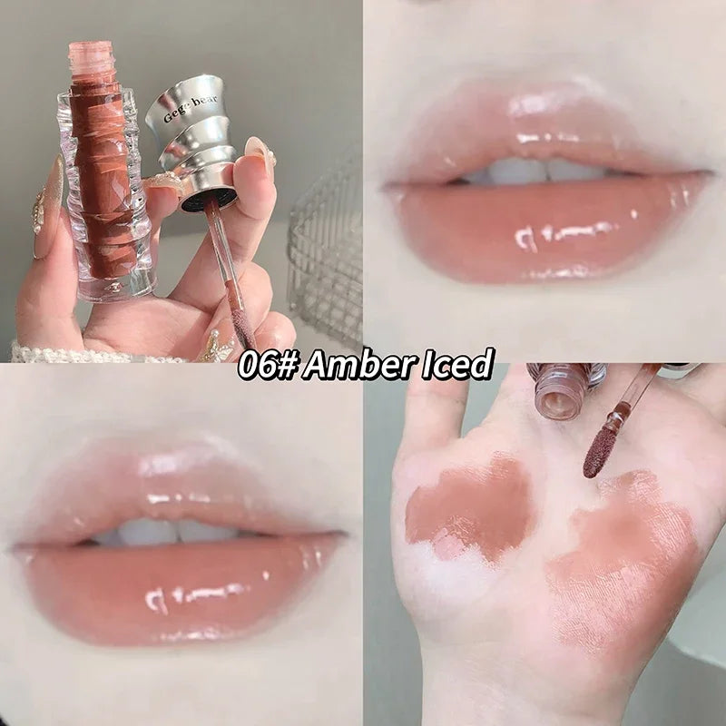 Fashion Shell Lip Gloss Long-lasting Hydrating Jelly Lip Oil Waterproof Non-fading Mirror Shimmer Blue Almond Lip Gloss Cosmetic Qme 06
