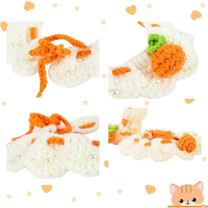 Cat Collar Cute handmade woven collar for cats, with bow and large orange style, suitable for cat and dog accessories Qme