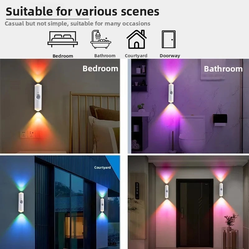 Smart RGB Double-head Wall Light Motion Sensor Magnetic Night Qme
