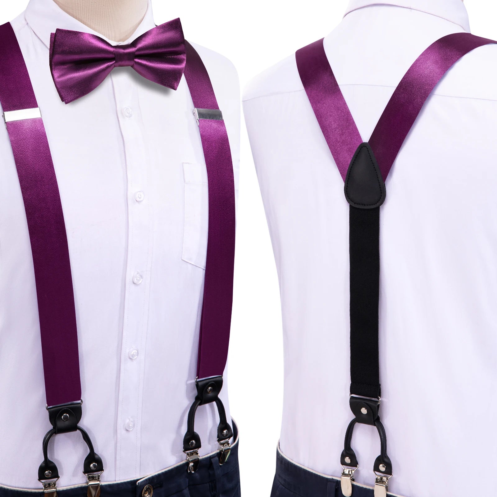 Hi-tie Silk Mens Braces Bowtie Hanky Cufflinks Y Back Clip Adjustable