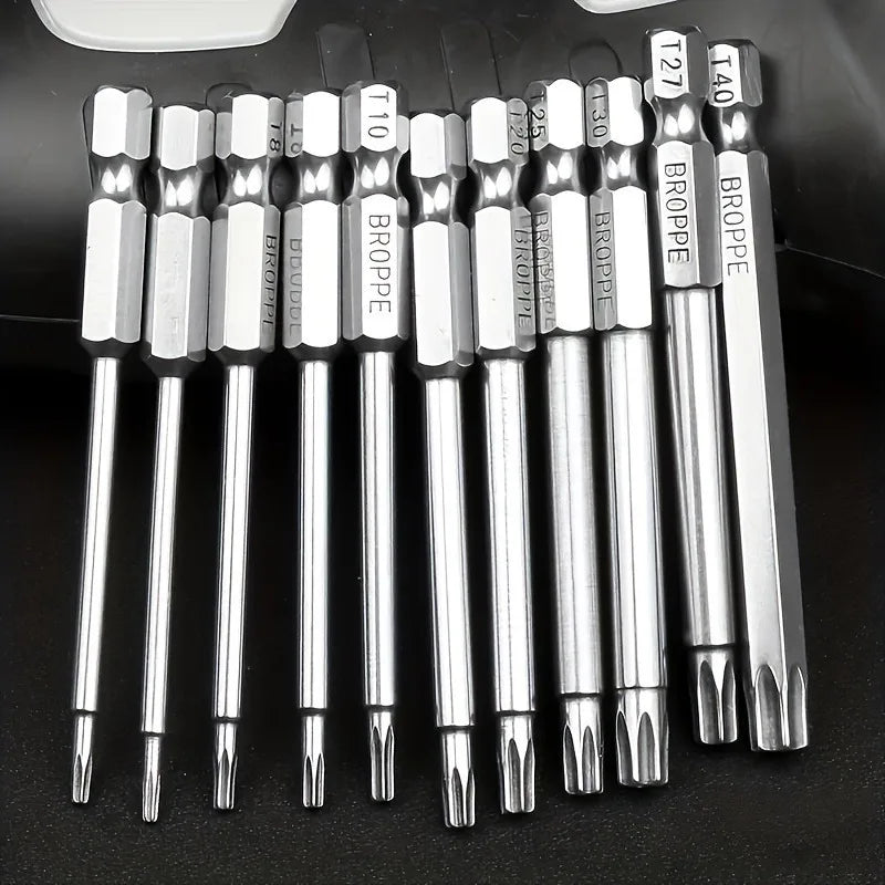 11Pcs Precision Star Plum Bit Set, S2 Alloy Steel, 75mm Long, With Hexagonal Socket, for Vehicle and Electrical Maintenance Qme