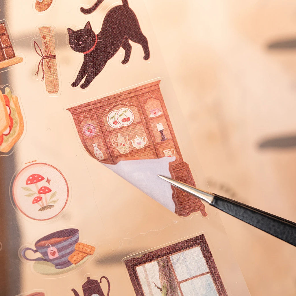12 Sheets Daily Leisure Theme PET Stickers for DIY Craft Scrapbooking Collage Guitar Phone Case Notebook Decoration Qme