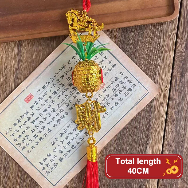 Chinese Year 2026 Celebration Decor Horse Red Gold Pineapple Hanging Qme A9