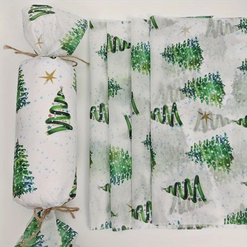 10/20 sheets of colorful lightweight Christmas tree pattern tissue paper, gift wrapping paper, suitable for weddings, Christmas Qme