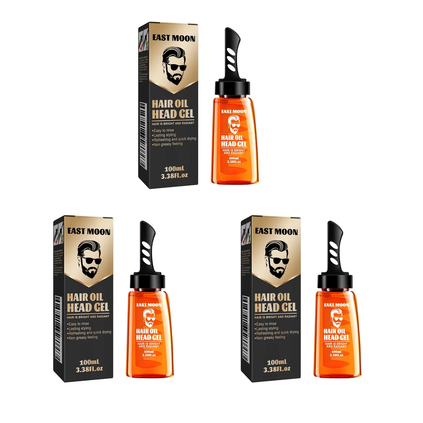 2 in 1 Men's Hair Styling Gel With Wide Tooth Comb Long-lasting Fluffy Hair Styling Oil Styling Cream Strong Hold & Shine Qme 3 x 100ml Boxed