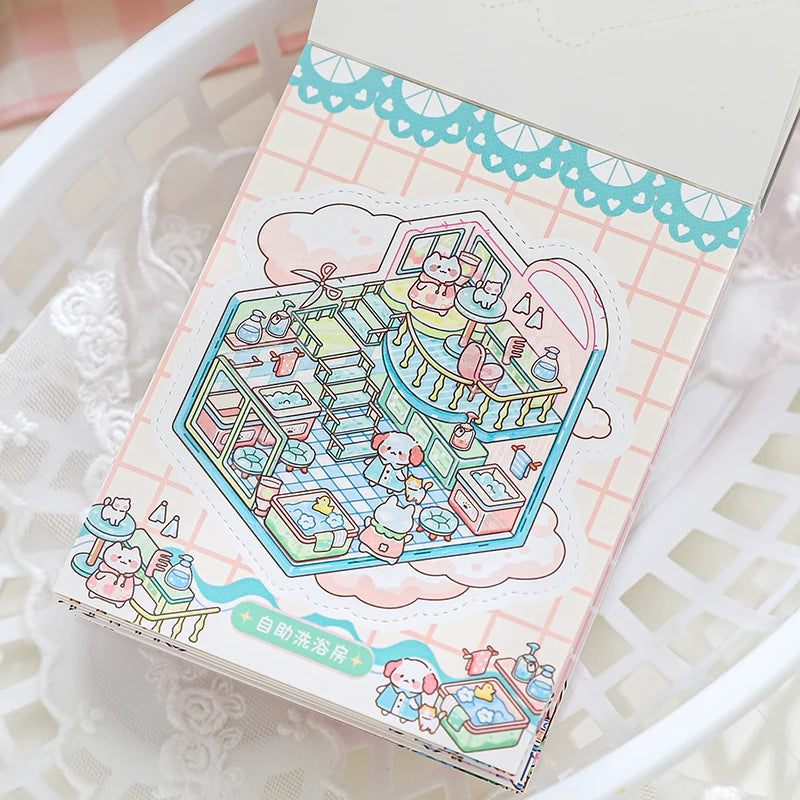 TIANZI 24/96 Pcs 3D Cartoon Landscape Sticker Book DIY Scrapbooking Aesthetic Stationery Stress Relief for Students Qme
