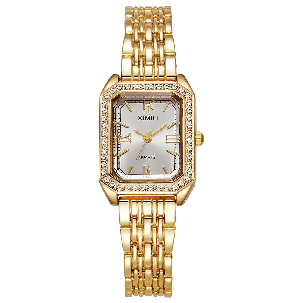 Fashion Business Ladies Quartz Watch Casual Luxury Diamonds Rome Simple Women's Stainless Steel Strap Gold Hundred Dress Watches Qme