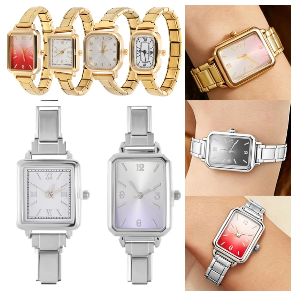 HighQuality Various Style Square Color Stainless Steel Women Men Watch Bracelet Fit 9mm DIY Italian Charm Jewelry Gift Wholesale Qme
