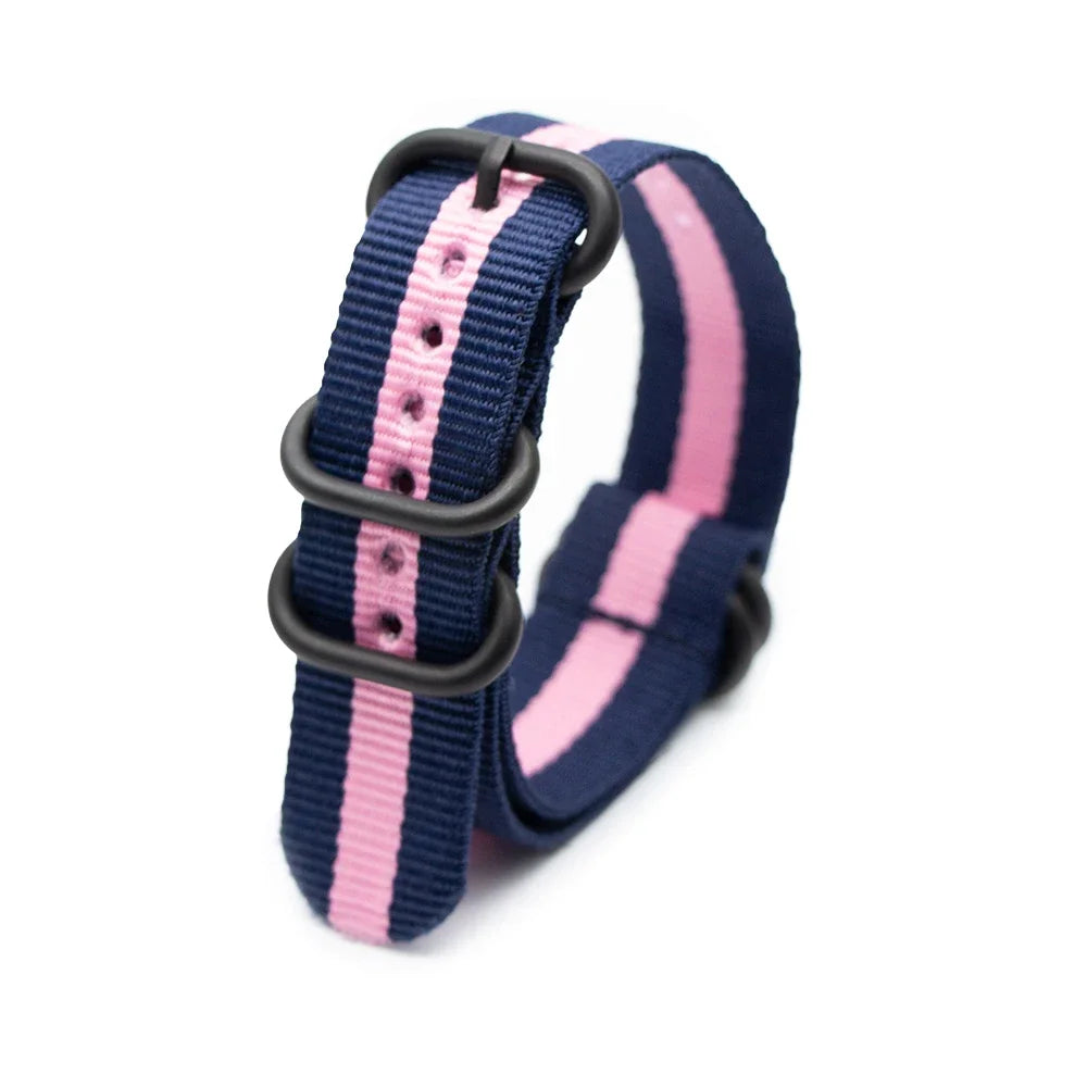 Black Ring Buckle Army Sports Nylon Watch Band Wrist Strap Accessories For Samsung Huawei 18MM 20MM 22MM 24MM Qme 2Blue 1Pink 22mm