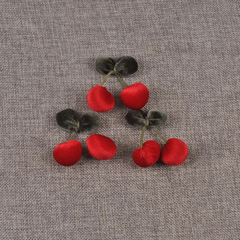 4pcs 42x55mm Assorted Polyester FibreCherry Appliques, Cute Fabric Cherry Pendants for DIY Hair Accessories Crafts cp3849 Qme 4pcs-4 42x55mm