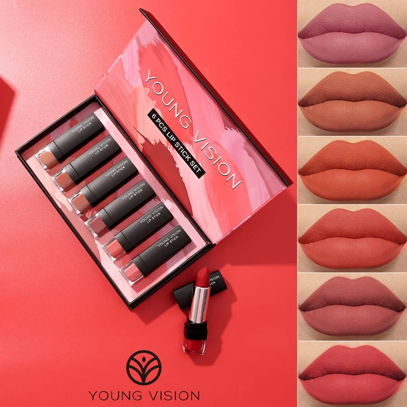 6 Pcs Velvet Matte Lipstick Set, Cotton Soft Silky Smooth Non Drying Lipstick, Long Lasting Waterproof Lip Makeup Gift Box Qme