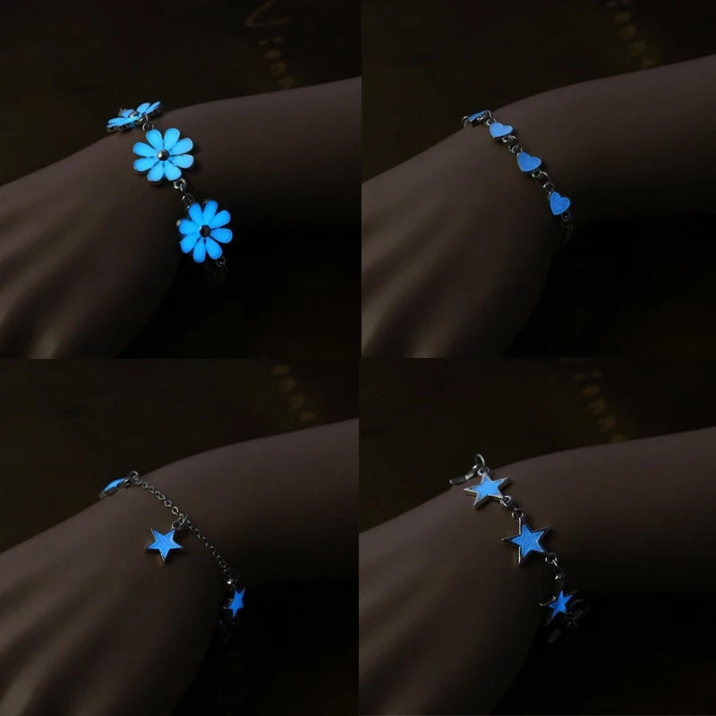 b127 Fashion Fluorescent Bracelets Heart Star Flower Shape Bracelets Glow In The Dark Luminous Bracelet for Women Jewelry Gifts Qme