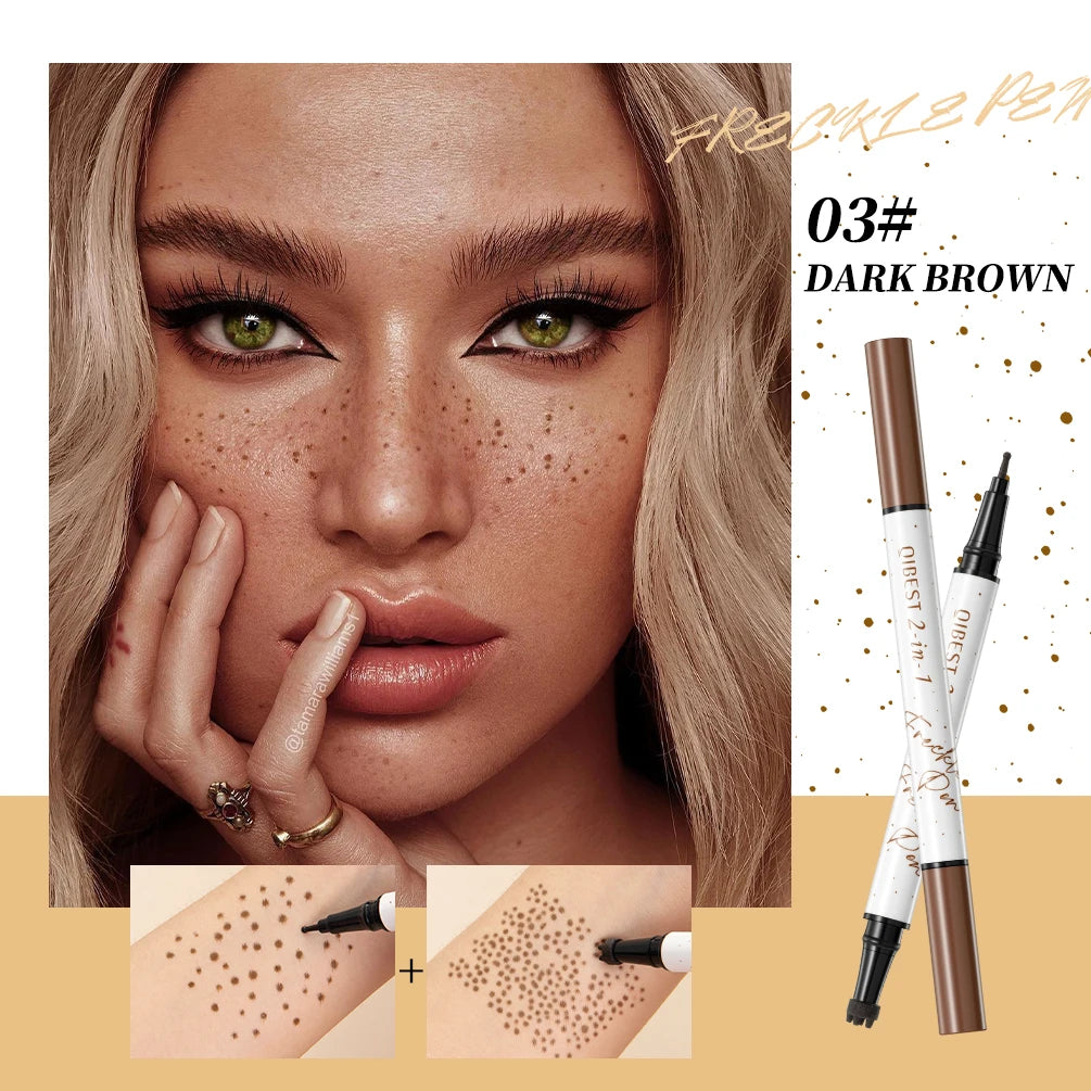 QIBEST Double-end Freckles Stamp Pen Makeup 2-IN-1 Freckle Seal Waterproof Face Concealer Contour Natural Freckle Pencil Qme 03