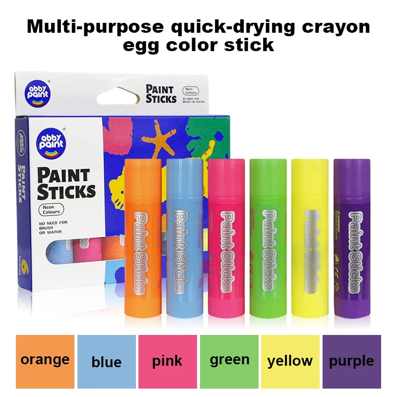6 Neon Tempera Paint Sticks No Mess Quick Drying Washable Kids Qme