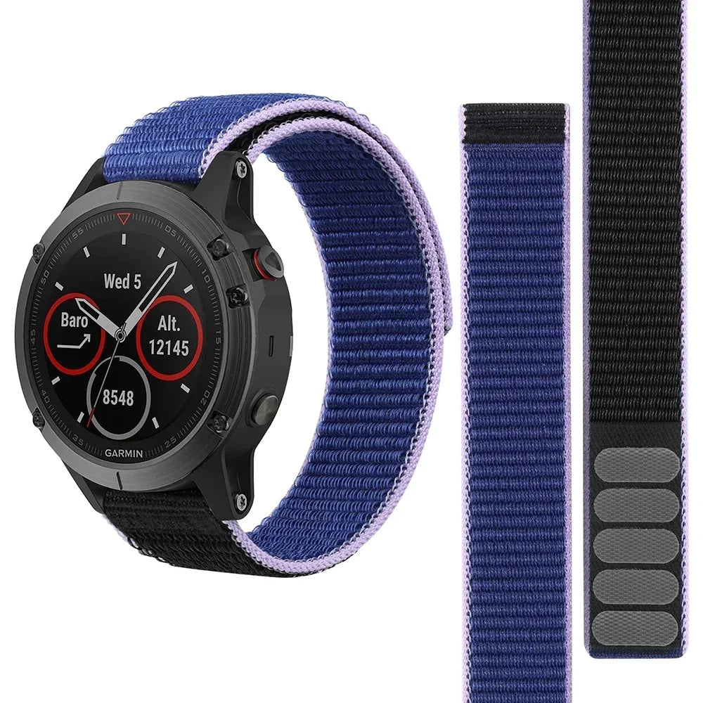 26mm 22mm Hook Loop Nylon Strap Watchband For Garmin Fenix 6X 6 Pro 5X 5 7X 7 Epix 2 Forerunner 965 955 945 935 Watch Bracelet Qme Midnight Blue Black 22mm Width