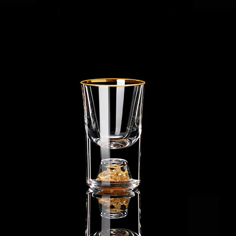 Luxury Crystal Glass Vodka Glass Sake Shochu Glass Bar Liqueur Double Bottom Gold Foil Glass Tea Cup High-end Gifts Hard Liquor. Qme 1PC