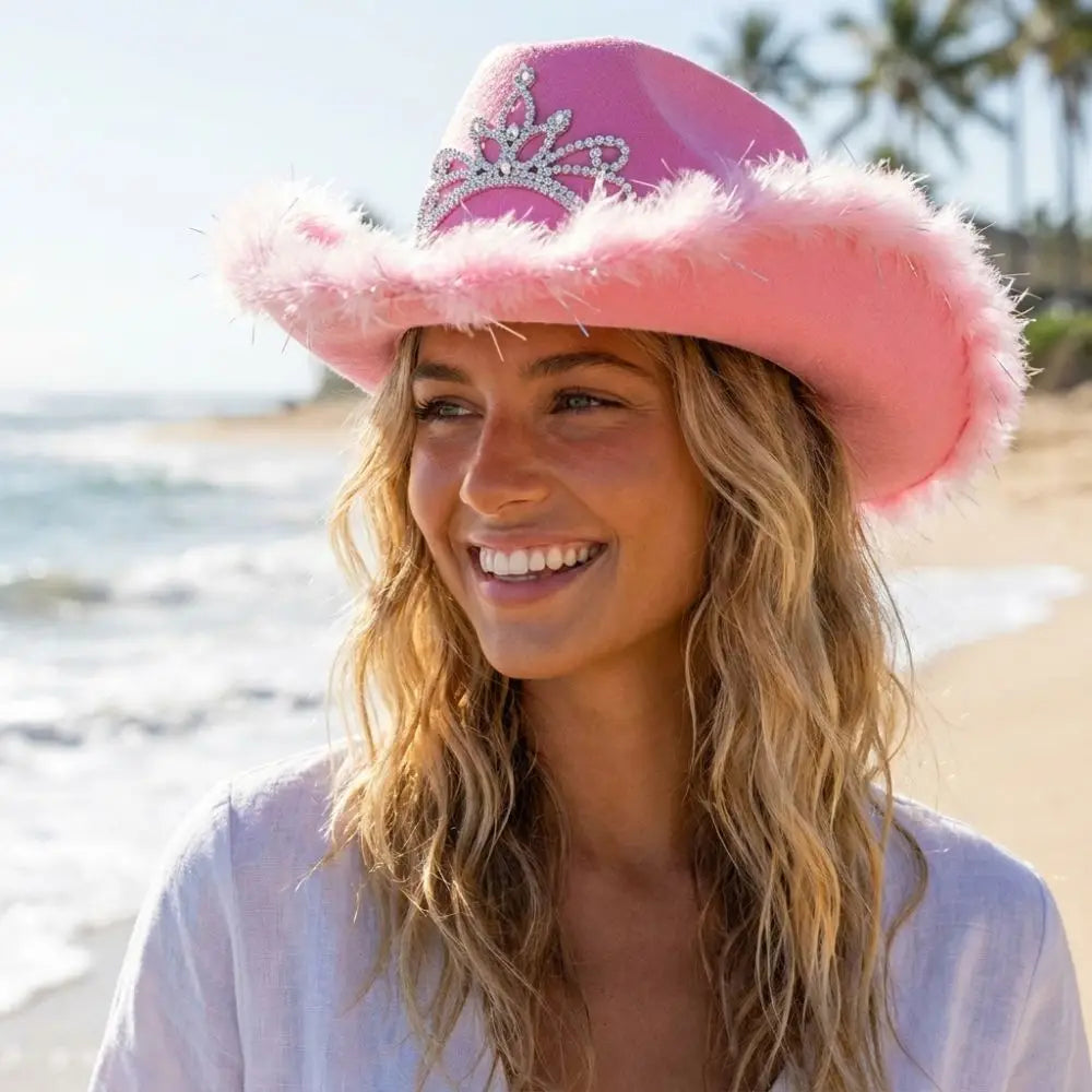 Wide Curved Brim Rhinestone Tiara Cowgirl Hat Soft Felt Western Qme