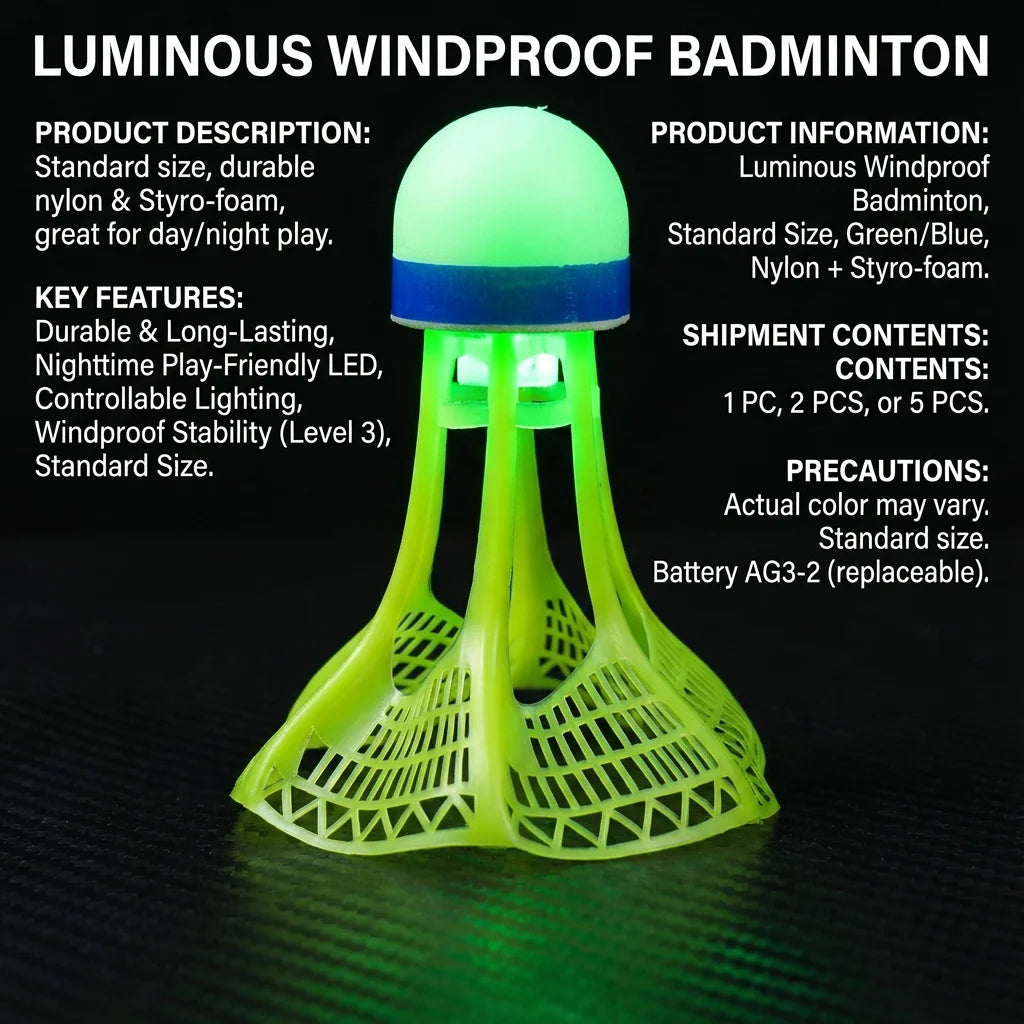 Glow-in-the-Dark LED Badminton Shuttlecocks (1/2/5 Packs): Windproof Design for Practice & Nighttime Play Qme