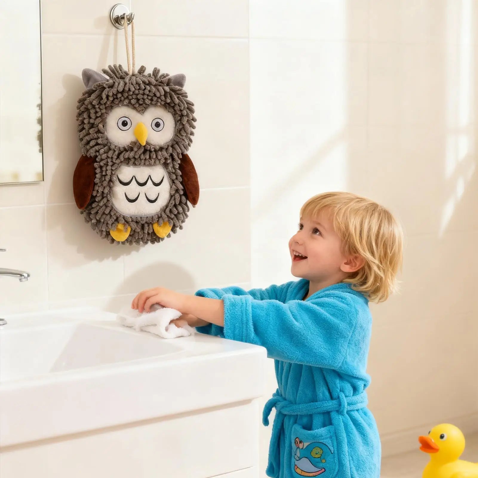 Chenille Towel Owl Design Soft Washcloth Absorbent Chenille Quick Dry Hand Towels For Bathroom For Hotel Home Kids Adults Family Qme