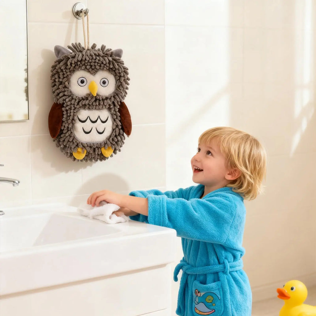 Chenille Towel Owl Design Soft Washcloth Absorbent Quick Dry Hand Qme
