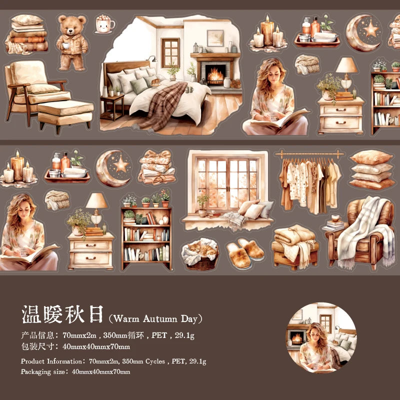 70mm*2m/Roll Cartoon Girl PET Tape Scrapbooking Supplies Journal Stickers Aesthetic Decorative Handbook Stationery Masking Tapes Qme F