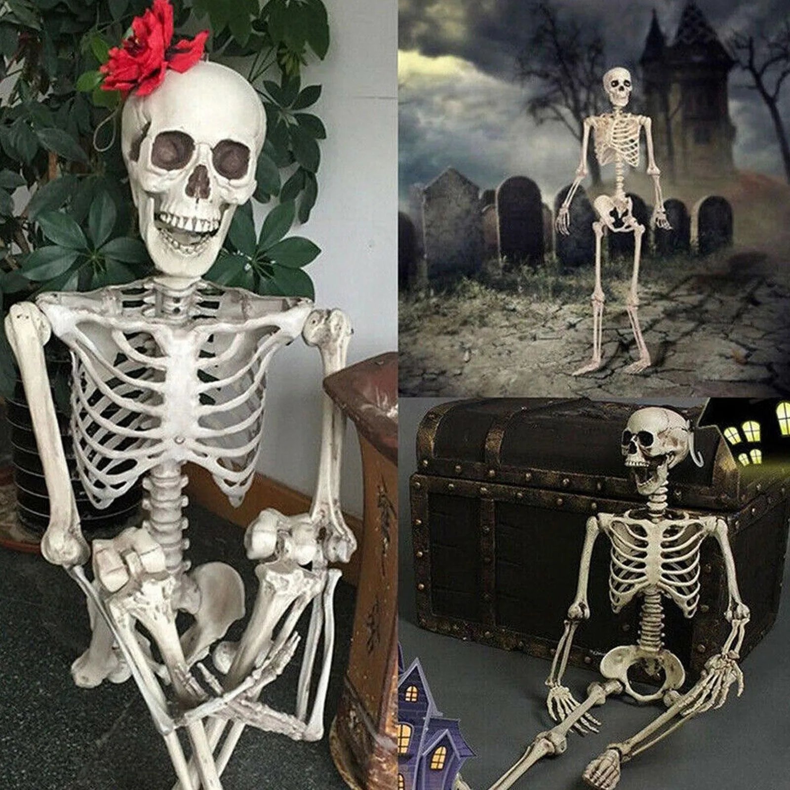 Halloween Skeleton Decors Full Body Faux Human Skeleton Decoration Props Festival Decorations White Skull Frame Qme as show One Size