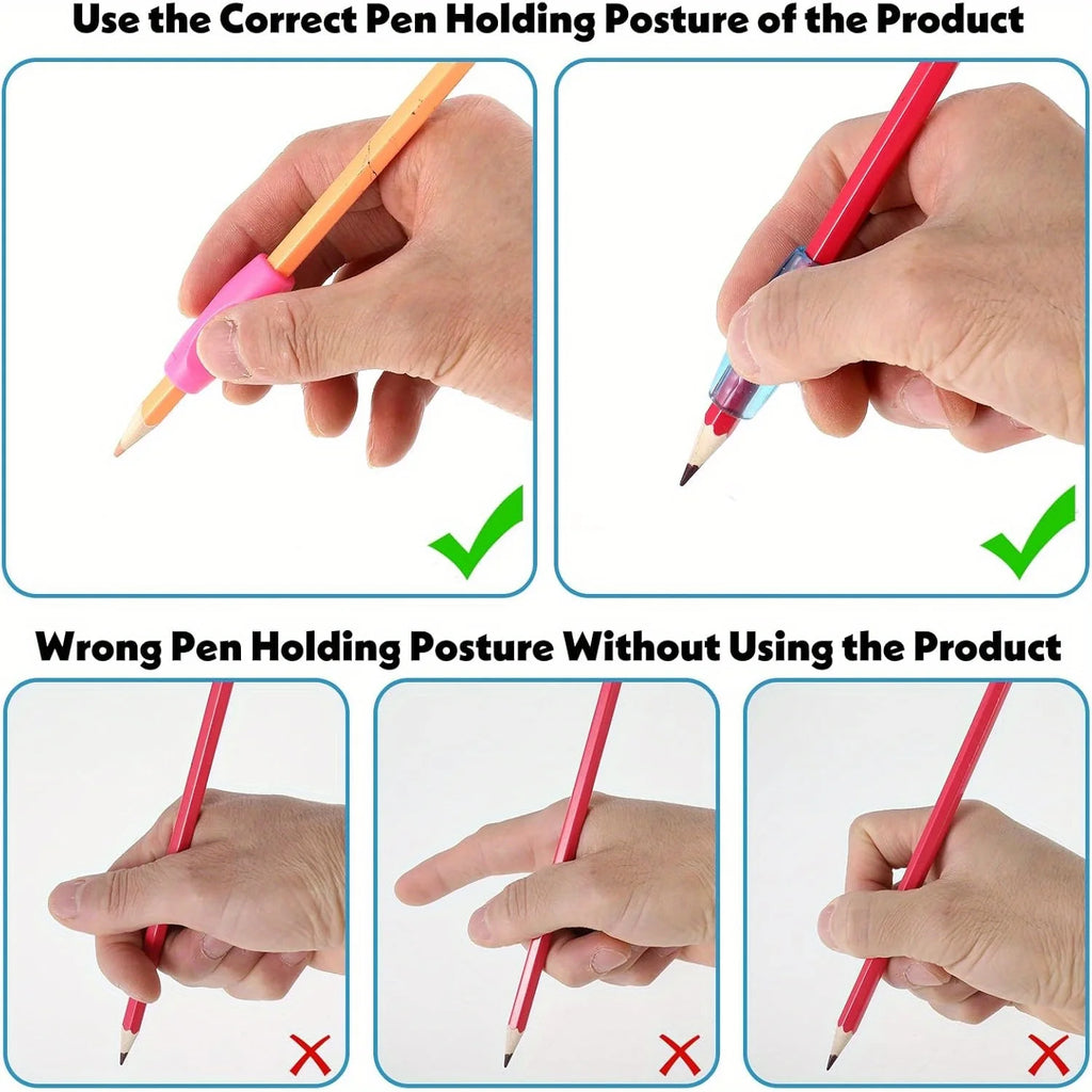 Silicone Pencil Grips, 5/10pcs Posture Correction Pen Holders For Kids & Students,Adjustable Holder,Random Colors Qme