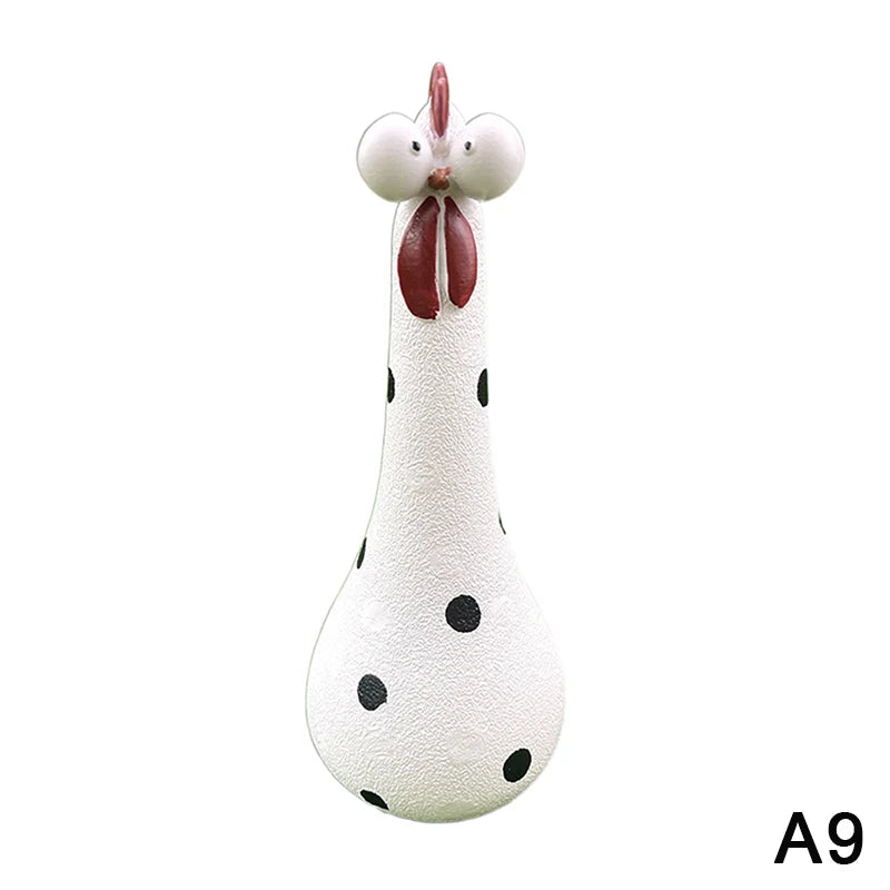 Quirky Big-eyed Chicken Figurine Colorful Polka Dot Resin Statue Long Qme A9