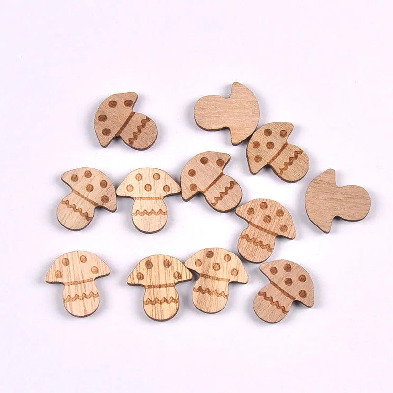 20Pcs 10-25mm Vintage Mix Pattern Bee/Cat/Mushroom/Diamond Wood Pendant Crafts DIY Scrapbook Handmade Supplies Hanging Ornaments Qme 3