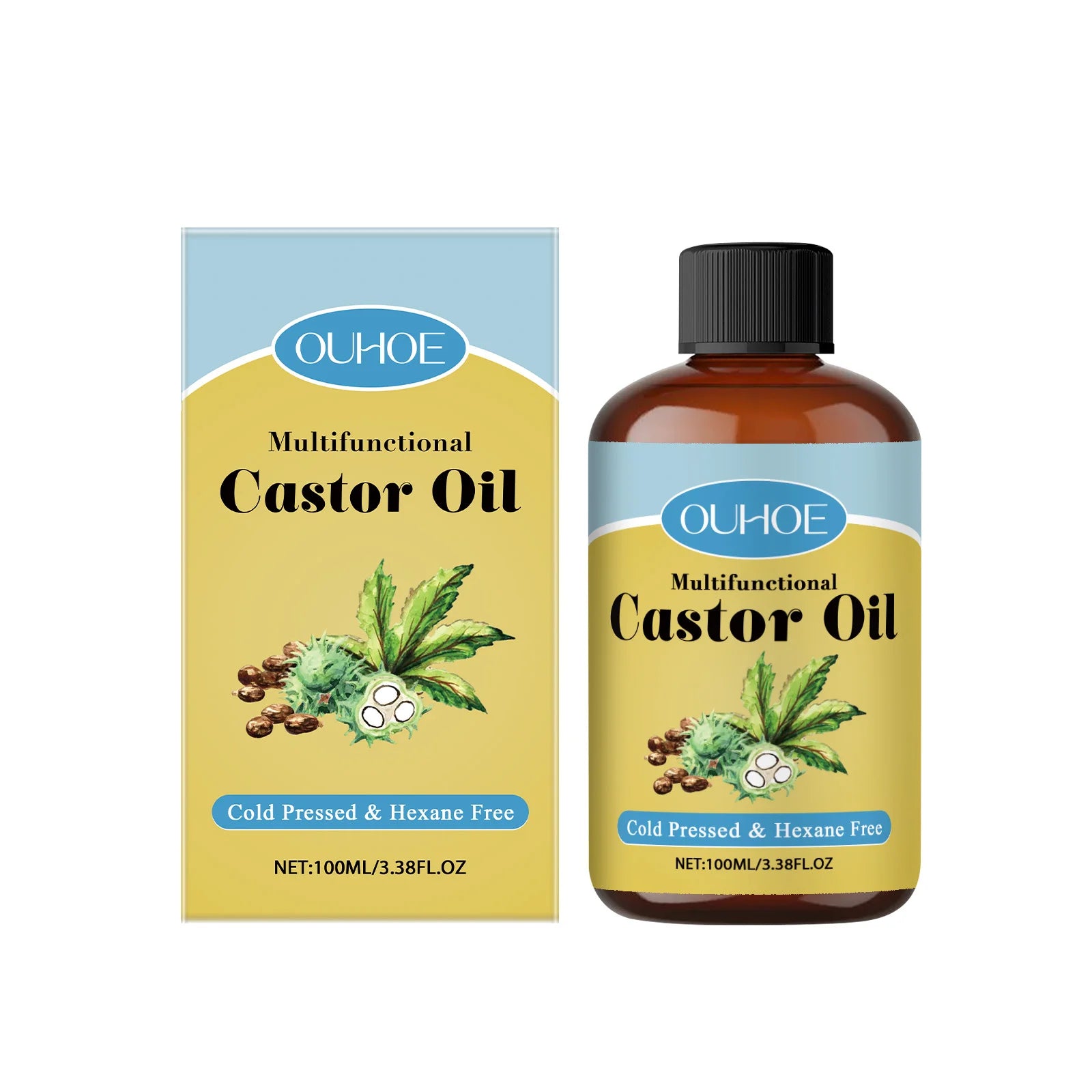 Organic Castor Oil Moisturizing Hair Eyelashes Eyebrows Emollient Relaxation Aromatherapy Brightening Body Massage Essential Oil Qme 1Pcs 100ml