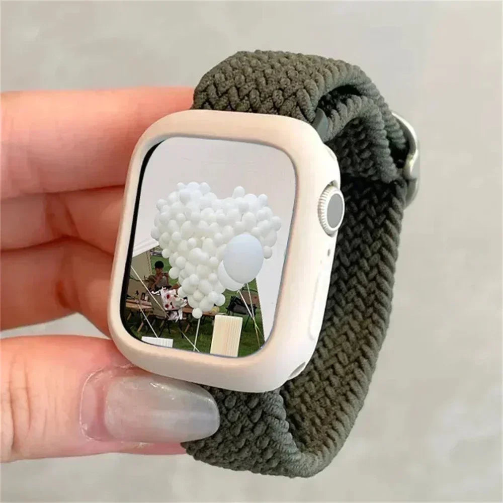 Korean Cute Braied Strap + Case For Apple Watch Band 49mm 46mm 45 44 38 42 Nylon Bracelet For iWatch Series 10 9 8 7 6 5 4 3 SE Qme