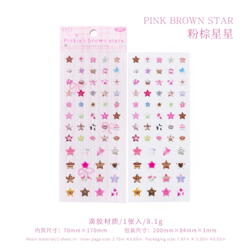 4 Designs Candy Star Series Lovely Five Point Star Theme Resin Stickers for Scrapbooking DIY Frame Collage Decoration Qme PK