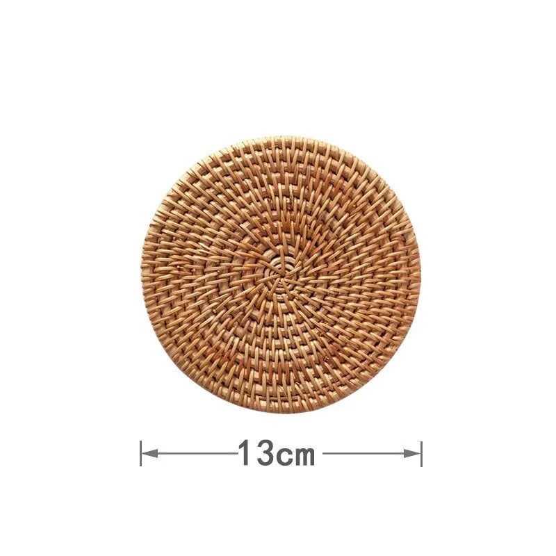 Placemat Pad Coasters Kitchen Table Mats Rattan Coaster Bowl Mats Padding Mat Insulation Pad Round Placemats Woven Hand-made Qme 13cm