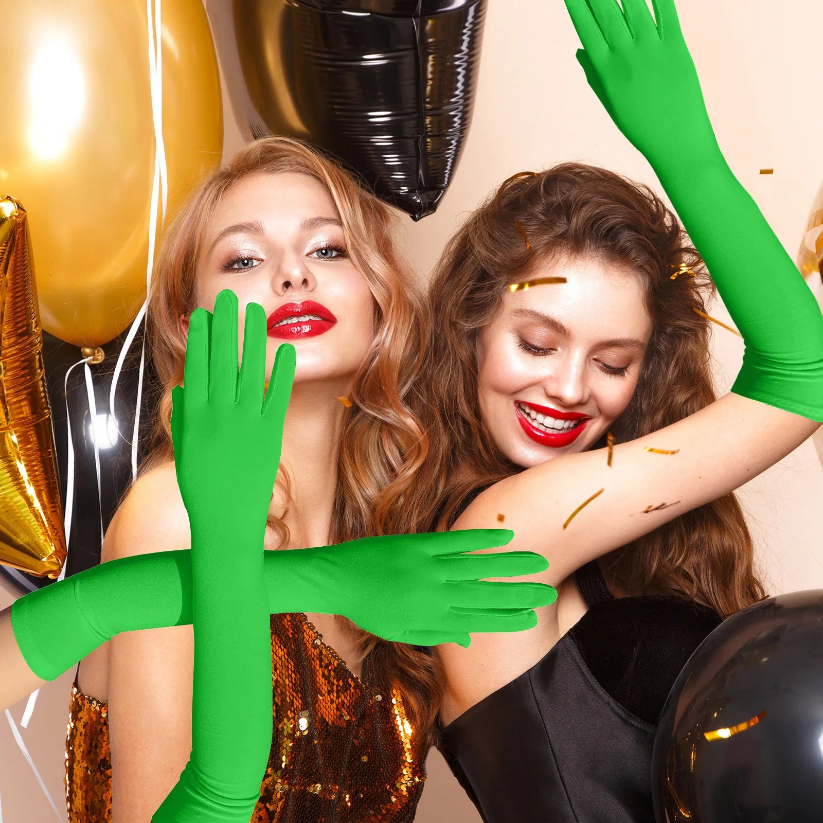 Lightweight Solid Color Milk Silk Elastic Long Mittens Festival Party Group Performance Bar Ball Dress Up Gloves for Female Qme Dark Green One Size