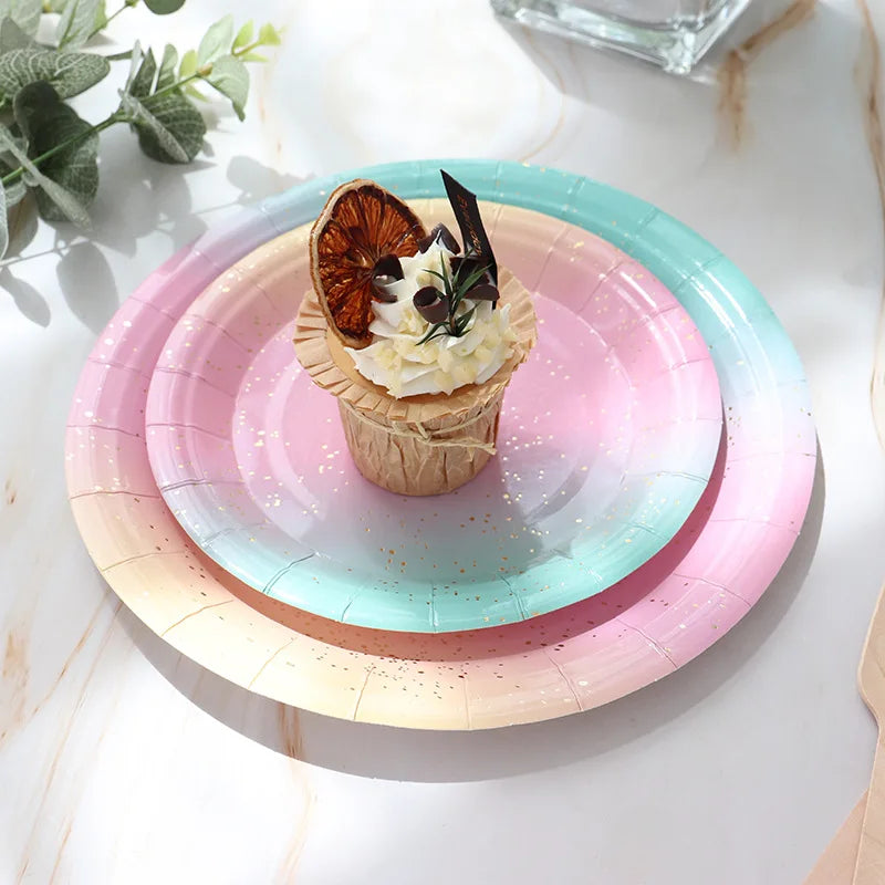 Rainbow Tableware Set for Birthday Party Decorations Rainbow Tableware Paper Plates Cups Napkins Tablecloth Dinner Disposable Qme